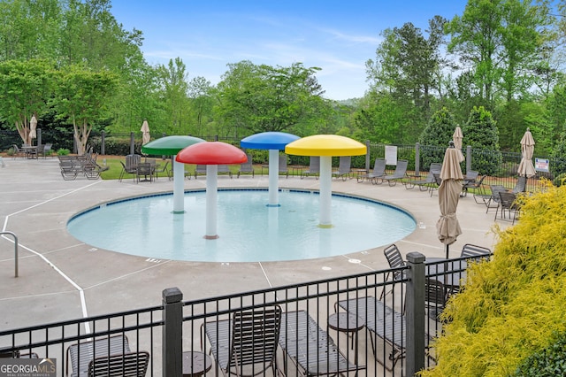 view of pool with fence and a patio area