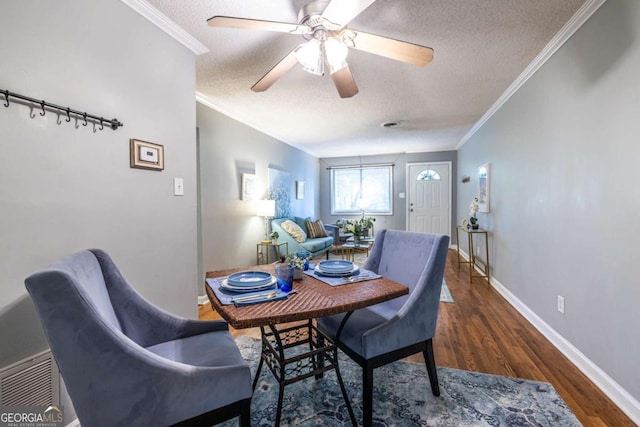 520 Park Ave SE Unit 10, Atlanta, GA 30312 - dining room featuring ornamental molding, a textured ceiling, ceiling fan, and wood finished floors