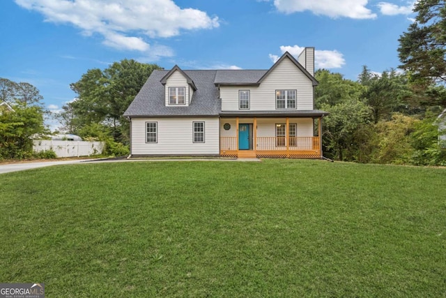 470 Brackin Trce, Grayson, GA 30017 - view of front of home featuring fence, a shingled roof, a porch, a front yard, and a chimney