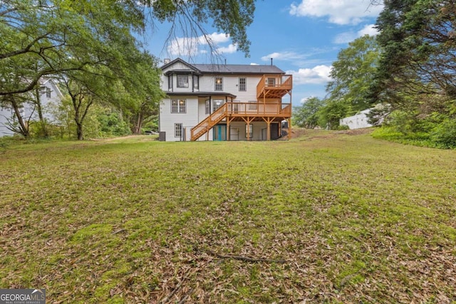 470 Brackin Trce, Grayson, GA 30017 - rear view of property with a lawn, a wooden deck, and stairway
