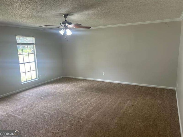 5340 Forest Pl, Stone Mountain, GA 30088 - unfurnished room featuring a textured ceiling, carpet flooring, ceiling fan, and crown molding