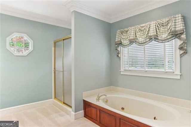 769 Hampton Pl SW, Marietta, GA 30064 - full bathroom with crown molding, plenty of natural light, and a shower stall
