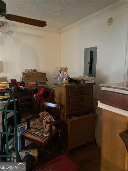 2689 Knox St, Atlanta, GA 30317 - miscellaneous room with ornamental molding, electric panel, and a textured ceiling