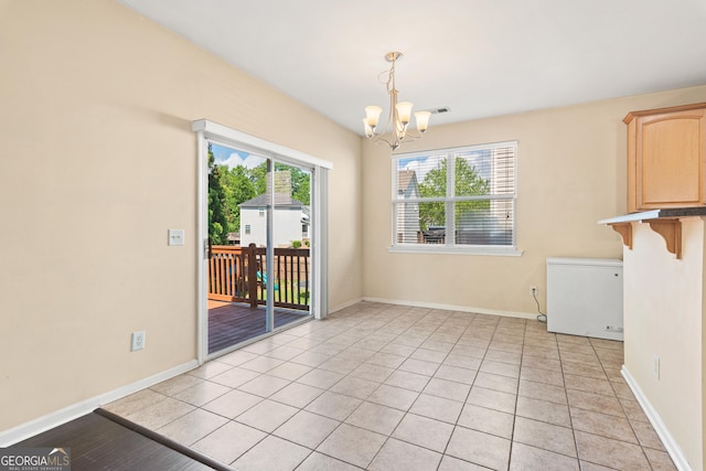 3845 New Salem Ct, Cumming, GA 30040 - unfurnished dining area featuring a chandelier and light tile patterned flooring
