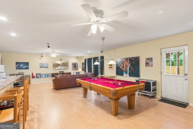 3845 New Salem Ct, Cumming, GA 30040 - recreation room with a ceiling fan, recessed lighting, light wood finished floors, and billiards table