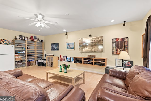 3845 New Salem Ct, Cumming, GA 30040 - living area featuring ceiling fan, wood finished floors, and recessed lighting