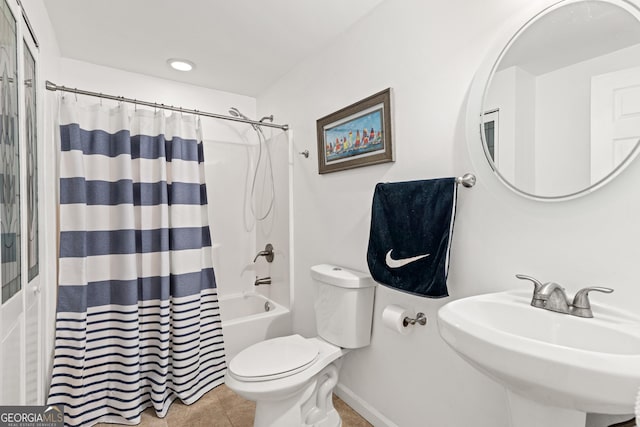 3845 New Salem Ct, Cumming, GA 30040 - bathroom featuring shower / bathtub combination with curtain and tile patterned floors