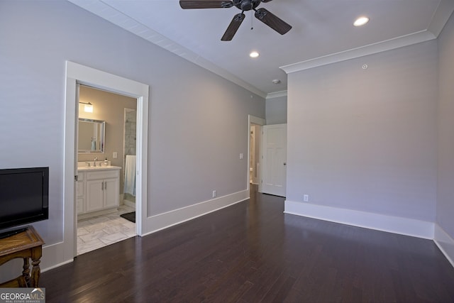4143 N Swann St, Covington, GA 30014 - unfurnished bedroom featuring baseboards, ornamental molding, wood finished floors, and recessed lighting