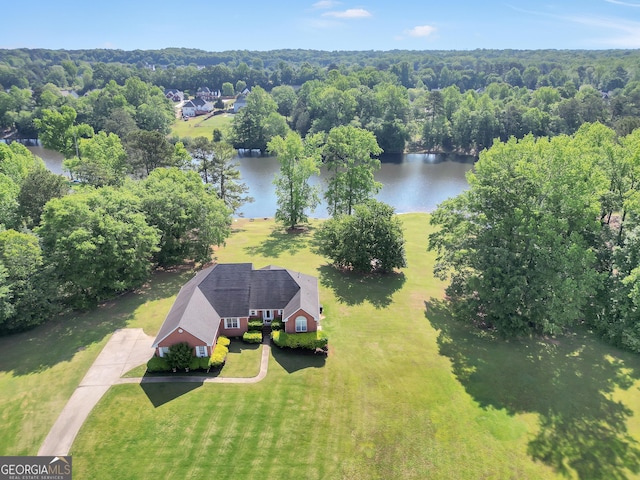 aerial view with a water view