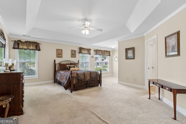 2055 Hickory Station Cir, Snellville, GA 30078 - bedroom with crown molding, baseboards, light carpet, and a raised ceiling
