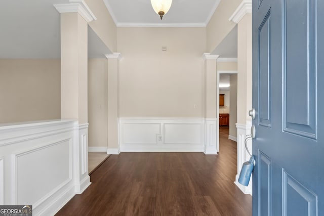 2055 Hickory Station Cir, Snellville, GA 30078 - interior space with dark wood-style flooring, ornamental molding, and ornate columns