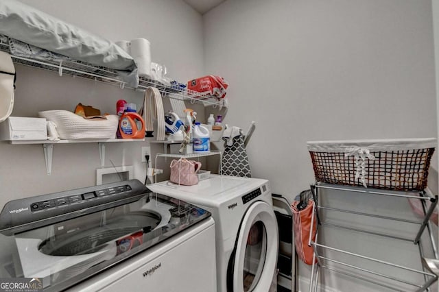 5299 Noble Village Way, Lilburn, GA 30047 - washroom with laundry area and washing machine and dryer