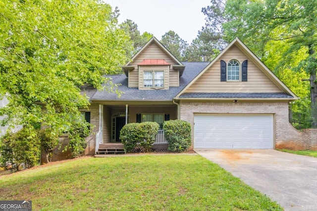 6416 Vicksburg Ct NW, Acworth, GA 30101 - view of front of property featuring covered porch, a front yard, brick siding, and a shingled roof