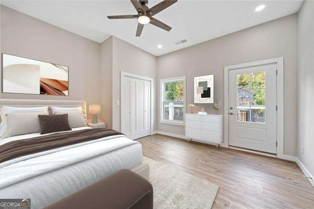 962 Welch St SW, Atlanta, GA 30310 - bedroom with access to outside, recessed lighting, baseboards, wood finished floors, and visible vents