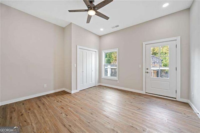 962 Welch St SW, Atlanta, GA 30310 - unfurnished bedroom with access to outside, light wood finished floors, recessed lighting, baseboards, and visible vents