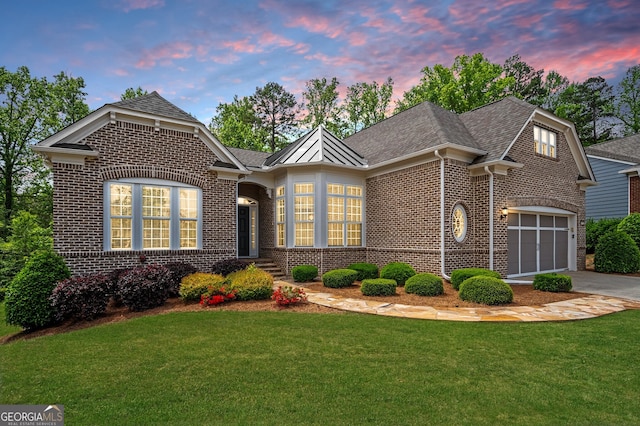 6732 Chimney Ridge Ct, Hoschton, GA 30548 - view of front of property with brick siding, driveway, a front yard, and a garage