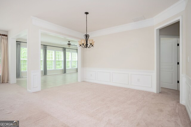 6732 Chimney Ridge Ct, Hoschton, GA 30548 - carpeted spare room with a chandelier, crown molding, wainscoting, and a decorative wall