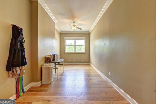 bedroom featuring crown molding, light wood-type flooring, visible vents, and access to exterior