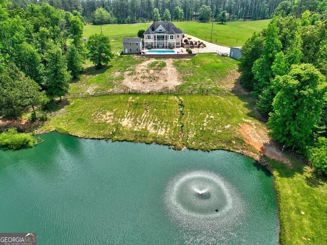 aerial view with a water view