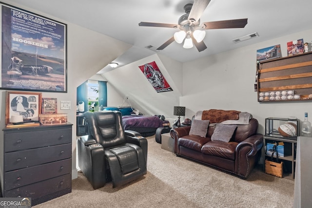 485 Lloyd St, Monticello, GA 31064 - bedroom with carpet floors, ceiling fan, and vaulted ceiling