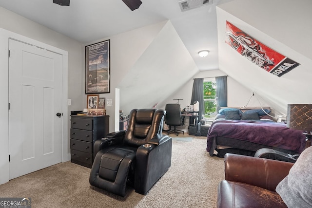 485 Lloyd St, Monticello, GA 31064 - bedroom featuring carpet, vaulted ceiling, and a desk