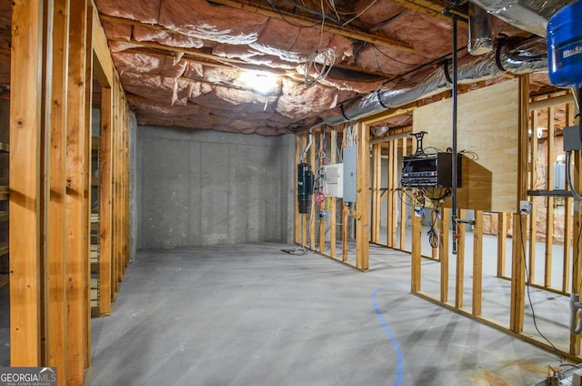 unfinished basement with electric panel