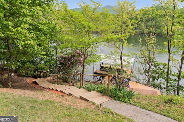 97 Kilmoore Ln, Hayesville, NC 28904 - view of yard featuring a boat dock, a water view, and boat lift