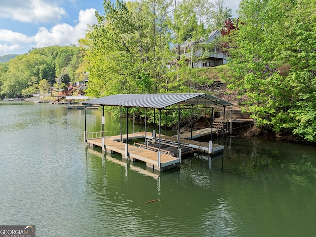 view of dock featuring a water view
