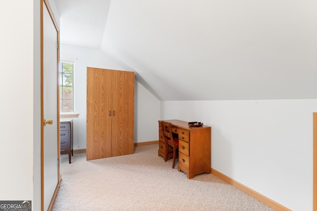 additional living space featuring baseboards, carpet, and lofted ceiling