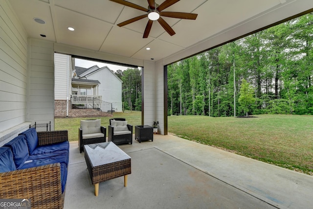 view of patio / terrace with an outdoor hangout area and ceiling fan