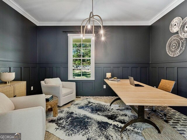 650 Jones Rd, Roswell, GA 30075 - office featuring ornamental molding, a wainscoted wall, and a decorative wall