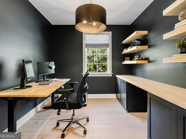 650 Jones Rd, Roswell, GA 30075 - office area with baseboards and light wood finished floors