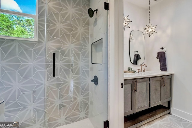650 Jones Rd, Roswell, GA 30075 - full bathroom with a tile shower and vanity