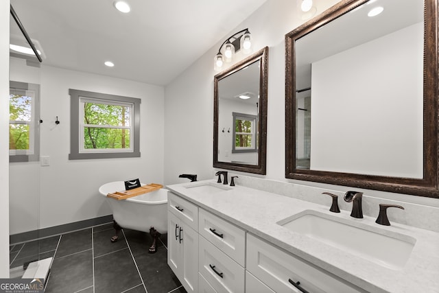 364 Cherokee Trce, Dahlonega, GA 30533 - full bath with recessed lighting, a sink, a freestanding bath, and tile patterned flooring