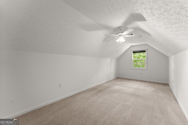 364 Cherokee Trce, Dahlonega, GA 30533 - additional living space featuring baseboards, a textured ceiling, lofted ceiling, and light carpet
