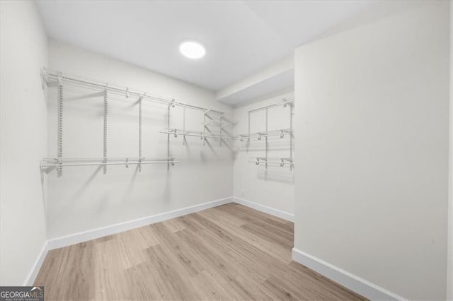 walk in closet with wood finished floors