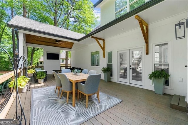 exterior space with ceiling fan, french doors, and outdoor dining area