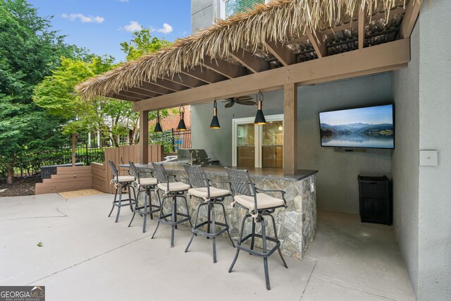 110 Keswick Way, Alpharetta, GA 30022 - view of patio featuring fence, outdoor wet bar, and ceiling fan