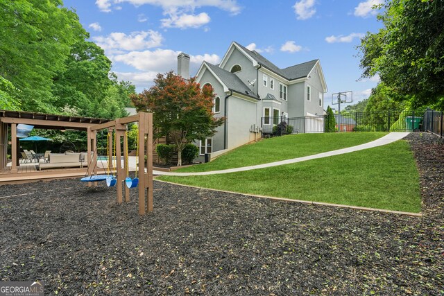 110 Keswick Way, Alpharetta, GA 30022 - exterior space with a lawn, a pergola, and fence