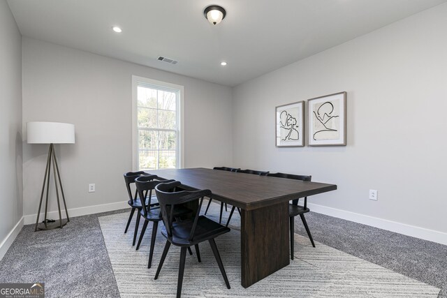 264 Oliver Dr, Locust Grove, GA 30248 - dining space featuring baseboards, carpet, recessed lighting, and visible vents