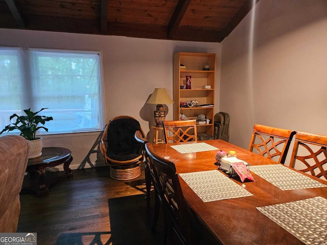 5655 Lake Forrest Dr NW, Atlanta, GA 30342 - dining room with wood ceiling, wood finished floors, and lofted ceiling with beams