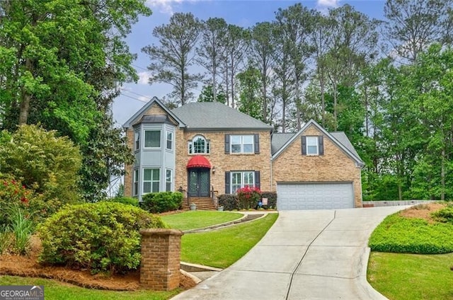 3389 Robinson Farms Trce NE, Marietta, GA 30068 - view of front facade with concrete driveway, a front yard, and a garage