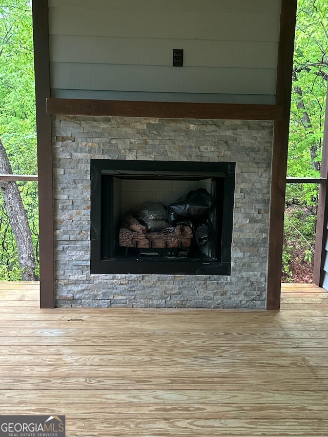 interior details featuring a fireplace