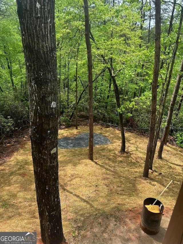 view of yard with a view of trees