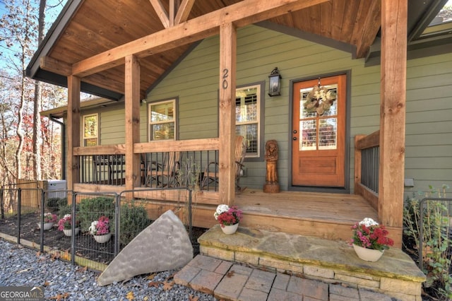 20 Mohawk Trl, Ellijay, GA 30540 - doorway to property featuring fence and a porch