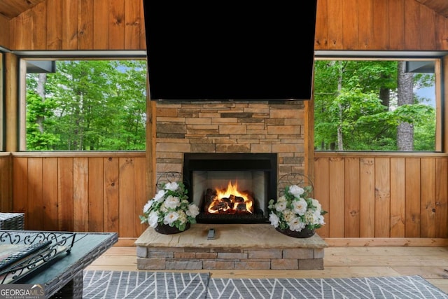 20 Mohawk Trl, Ellijay, GA 30540 - interior space featuring wooden walls, a fireplace, and wood finished floors