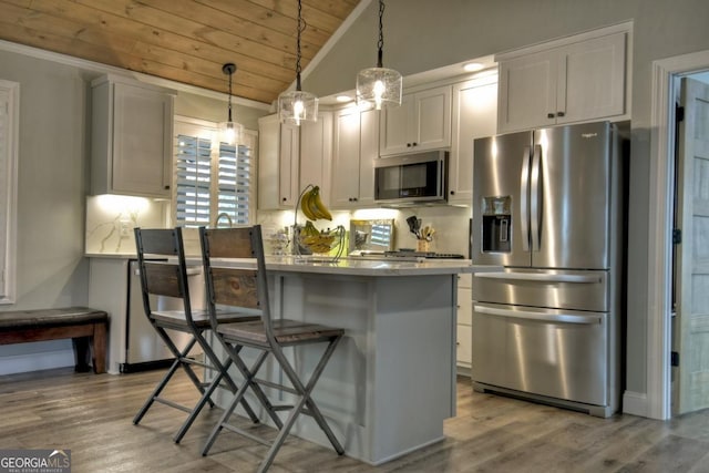 20 Mohawk Trl, Ellijay, GA 30540 - kitchen with appliances with stainless steel finishes, wood ceiling, lofted ceiling, and wood finished floors