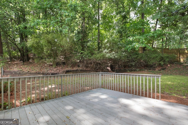 wooden terrace featuring fence