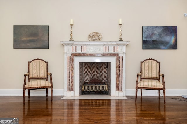 1464 Twin Pines Dr, Macon, GA 31211 - living area with baseboards, wood finished floors, and a high end fireplace