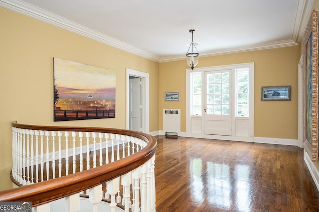 1464 Twin Pines Dr, Macon, GA 31211 - bedroom with baseboards, ornamental molding, wood finished floors, and radiator